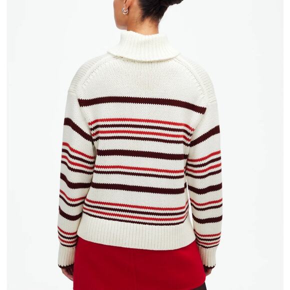 Madewell Ribbed Cotton Turtleneck Sweater WMNS S White Red Cabernet Stripe Knit - Picture 2 of 9